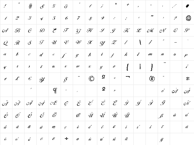 BallantinesRandom-Medium Regular  glyph index