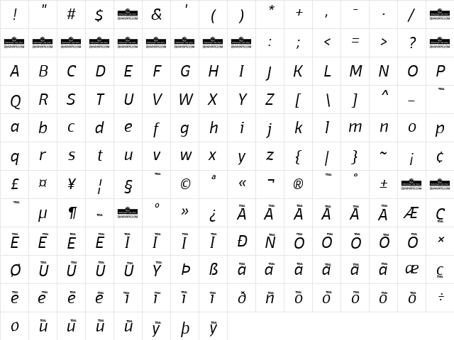Domotika Trial Light Italic  glyph index