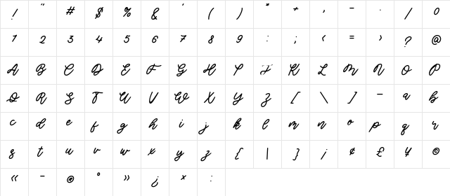 Amertano Regular  glyph index
