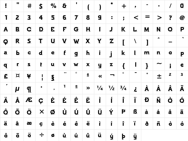 Odyssee ITC Bold  glyph index