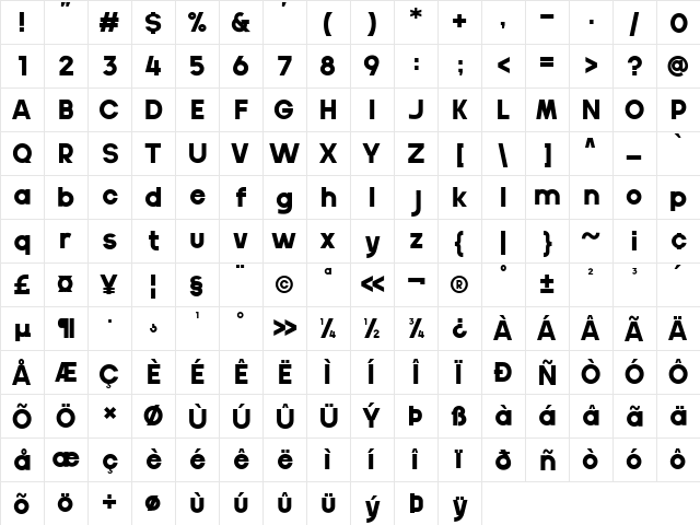 Gila Regular  glyph index