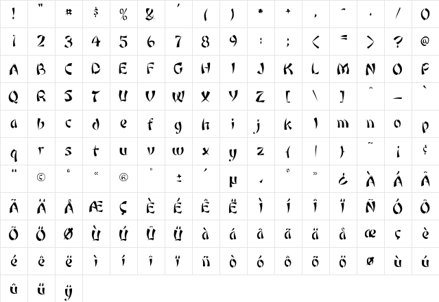 Rickshaw Regular  glyph index