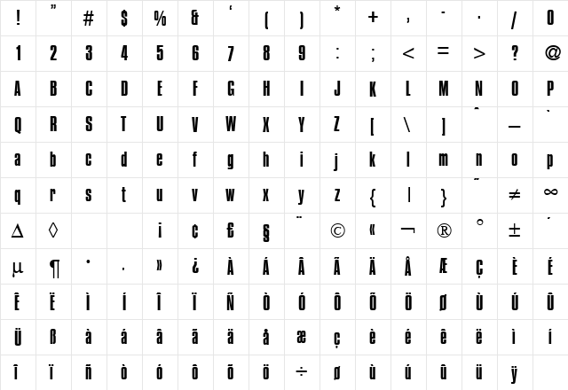 Compressed DB Regular  glyph index