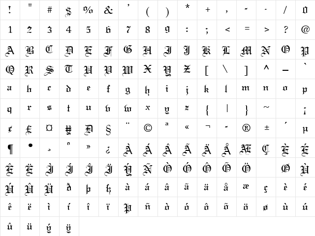 LISABEL Regular  glyph index
