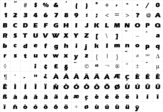 ErgoUltra Regular  glyph index