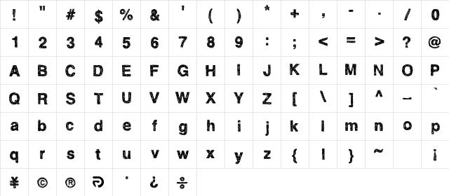 SandroAl Regular  glyph index