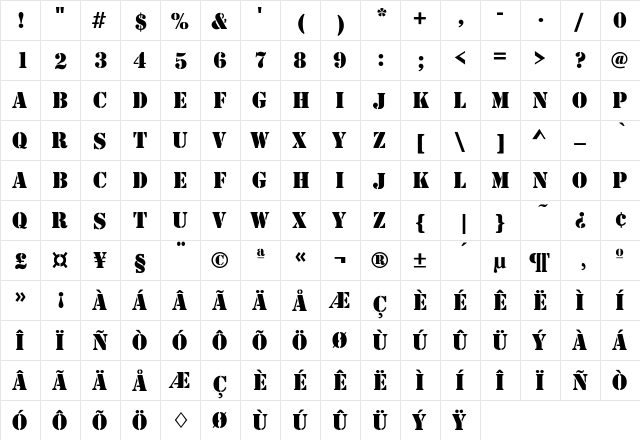 Pencils Regular  glyph index