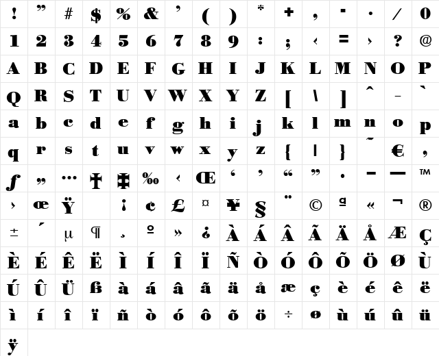 Bodoxi-Heavy Regular  glyph index