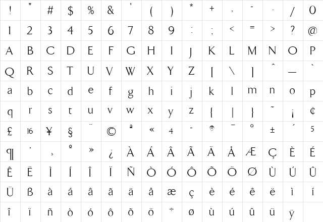 TFArrow Light  glyph index