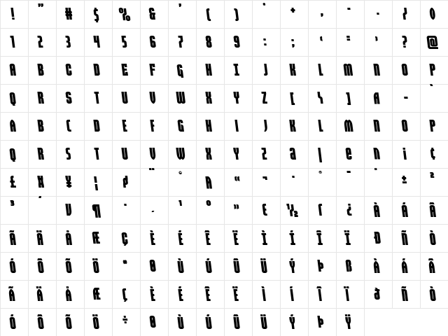 Valiant Times Semi-Leftalic Regular  glyph index