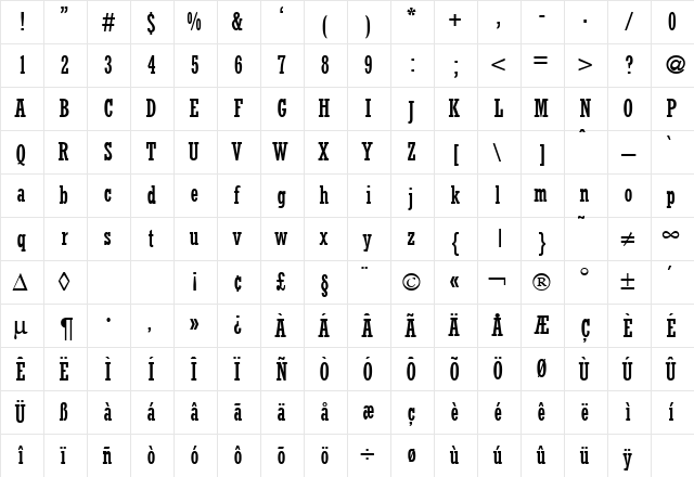 RambaultCond Regular  glyph index