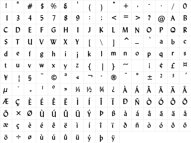 Lynda Bold  glyph index