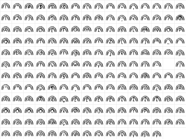 Rainbow Regular  glyph index