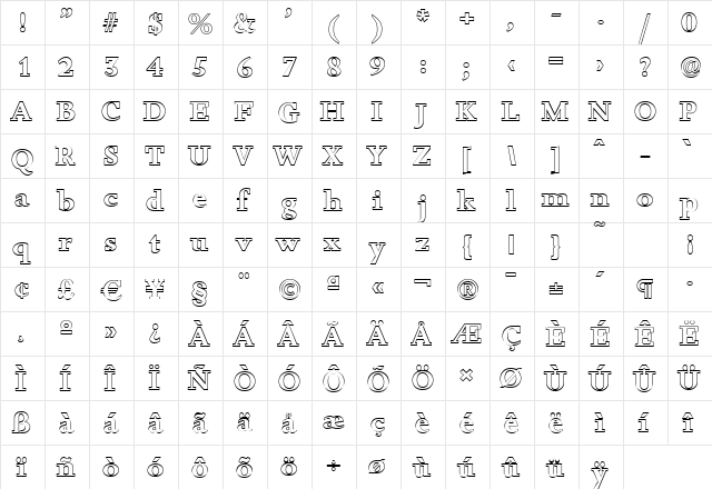 JessicaBeckerOutline Bold  glyph index