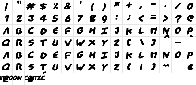 Cartoon Comic Italic  glyph index
