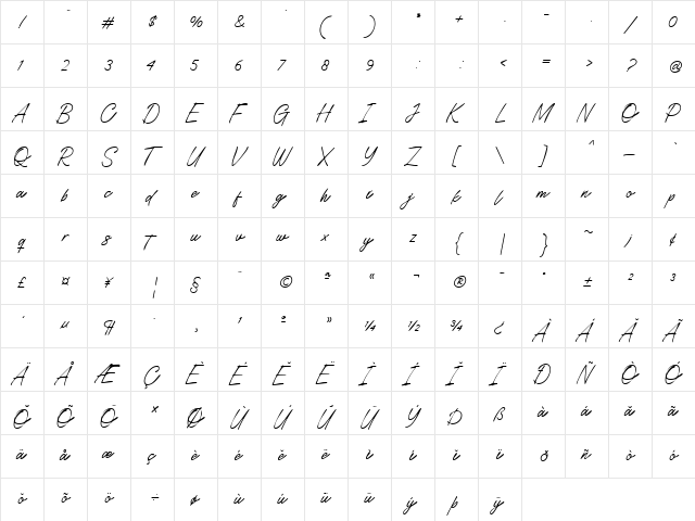 Jasdiara Regular  glyph index