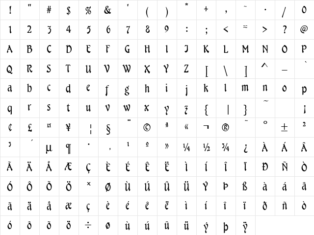 Sage Regular  glyph index