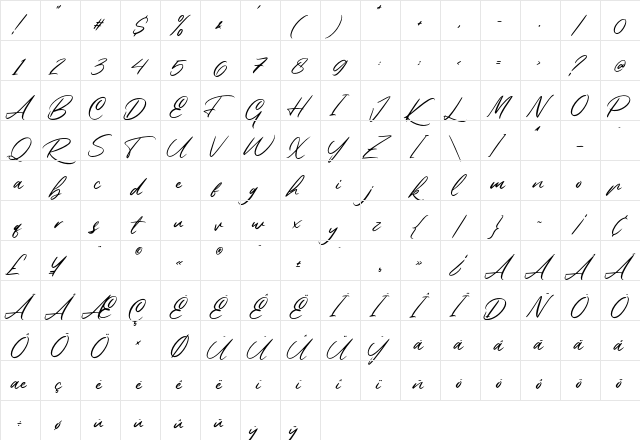 Rembank Regular  glyph index