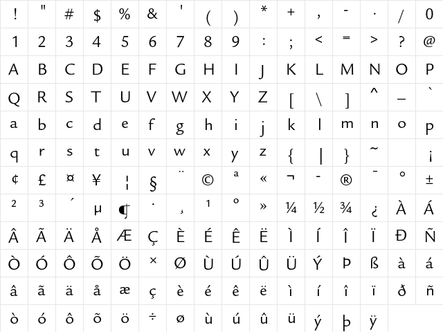 ITC Legacy Sans Std Book  glyph index