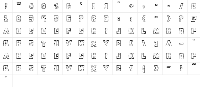 King Commando Riddled III Regular  glyph index