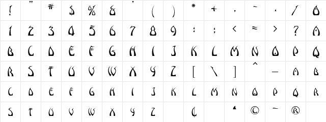 Windswept MF Regular  glyph index