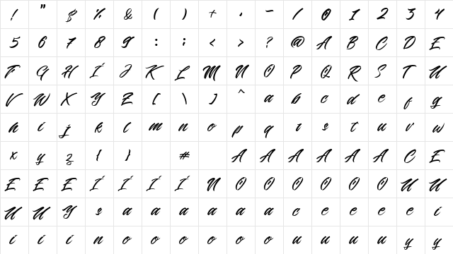 Beric Regular  glyph index