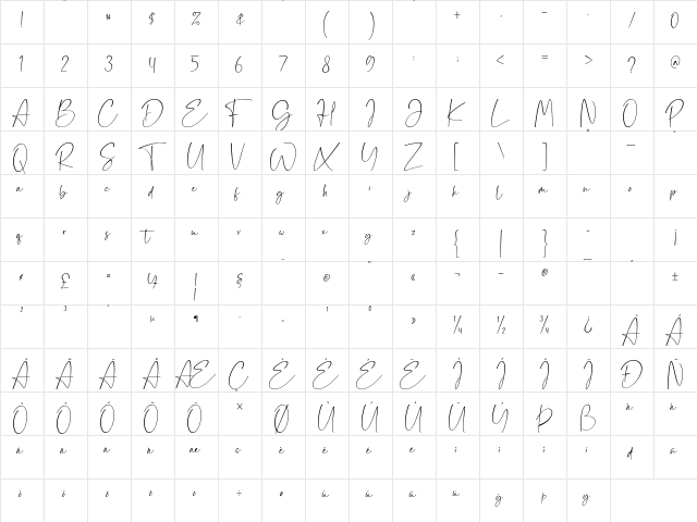 Postless Regular  glyph index