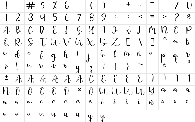 Purple Queen Regular  glyph index