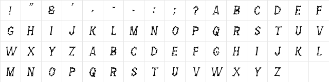 Zinc Oblique  glyph index