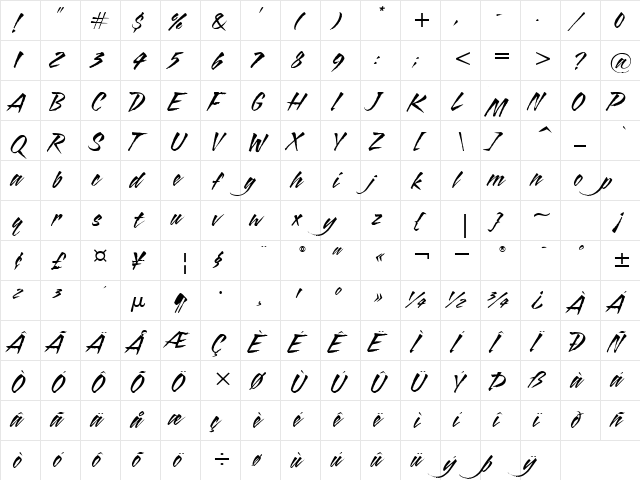 Blaze ITC TT Regular  glyph index