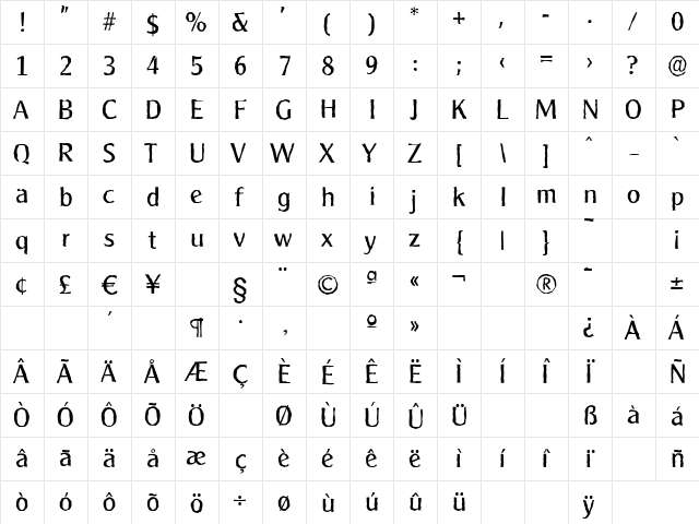 ClearGothicAntique Regular  glyph index
