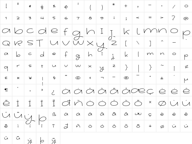 Youthing October Fourteen Regular  glyph index