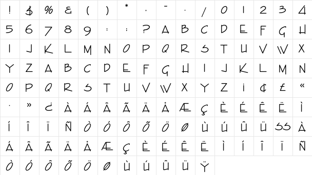 EnviroEF Regular  glyph index