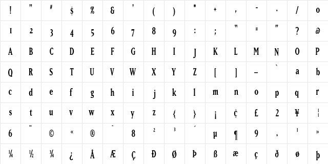 MatrixRegular Medium  glyph index