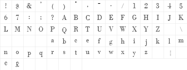 BodoniOpen Normal  glyph index