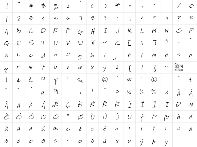 LEHN180 Regular  glyph index