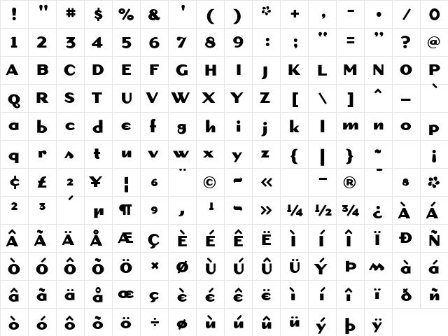 Dogma Bold  glyph index