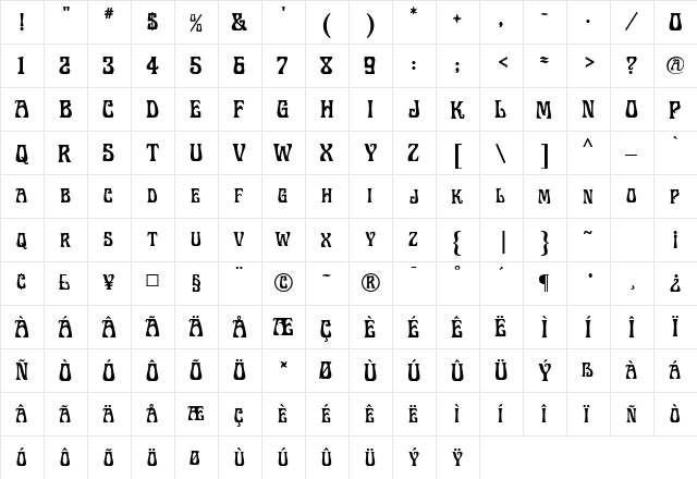 Legrand Regular  glyph index