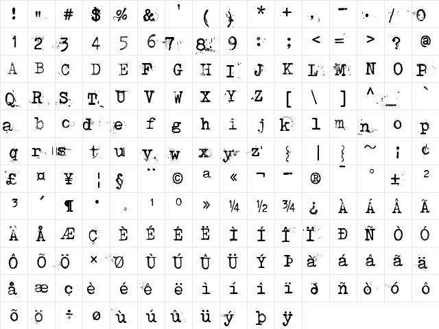 Punktype Regular  glyph index