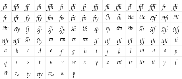 Requiem Medium  glyph index
