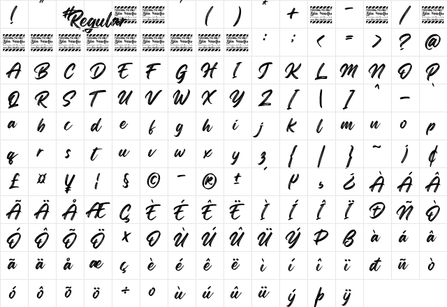 Regular Brush Regular  glyph index