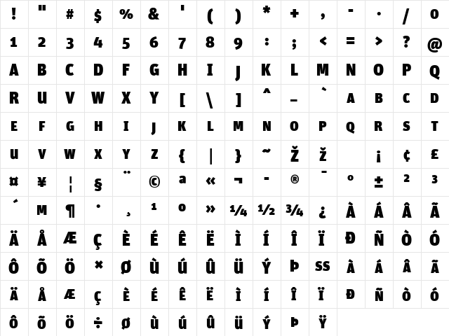 Unit-UltraSC Regular  glyph index
