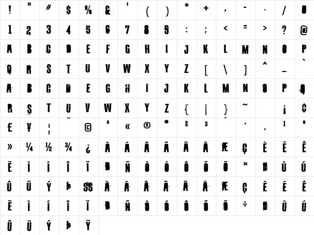 Octynaz Regular  glyph index