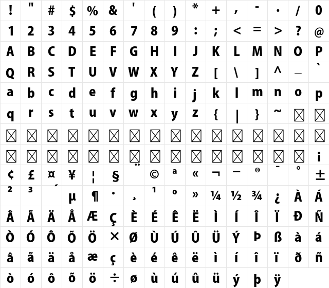 Kozuka Gothic Pro H  glyph index