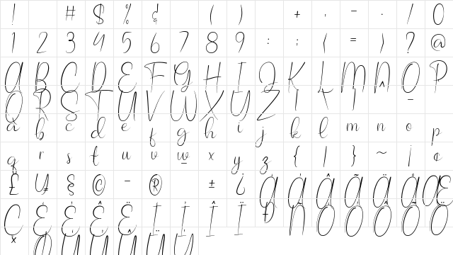 Allagia Demo Regular  glyph index