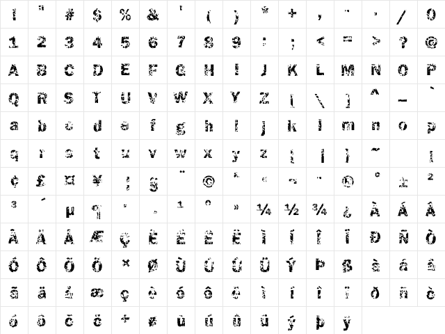 DTCFunkyM05 Regular  glyph index