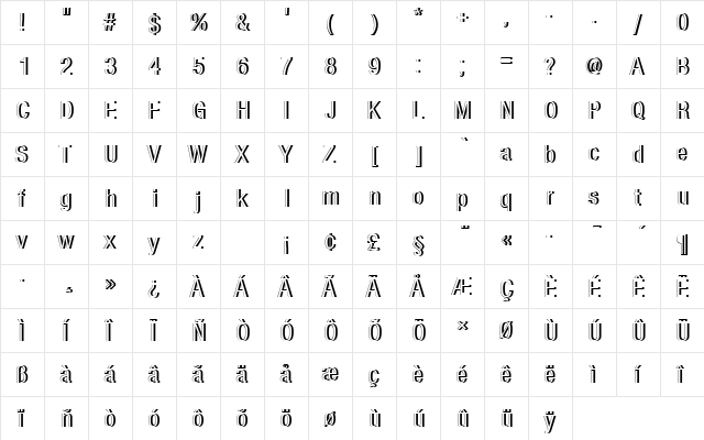 NimbusSanDRegConRe1 Regular  glyph index
