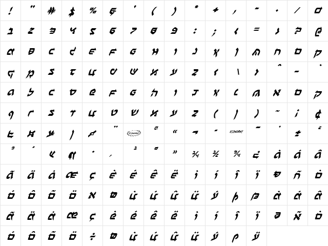 Ben-Zion Italic Italic  glyph index