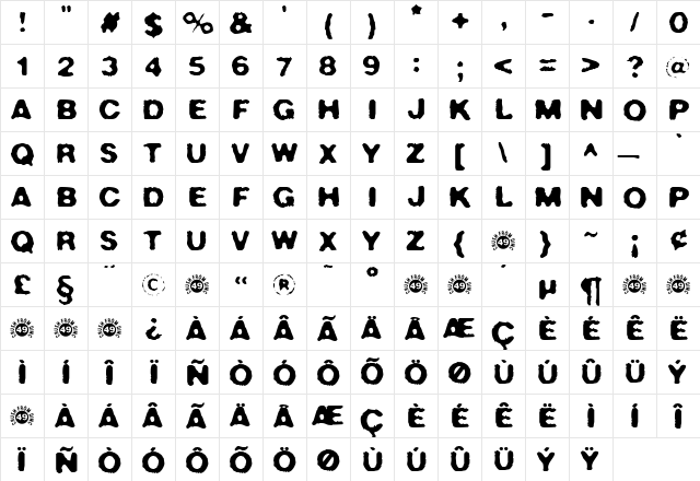 Crush No. 49 Regular  glyph index