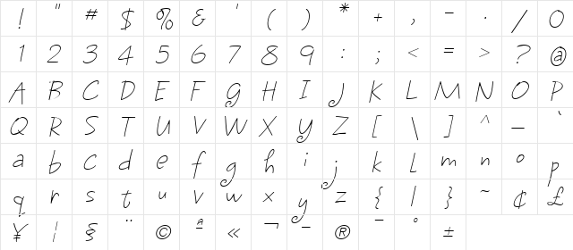 PR8 Skinny Dale Regular  glyph index
